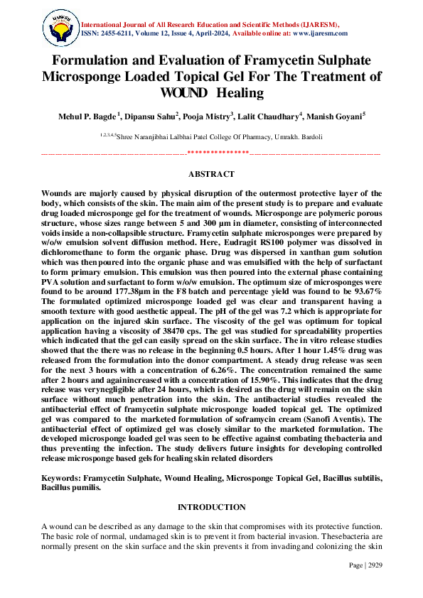(PDF) Formulation and Evaluation of Framycetin Sulphate Microsponge ...