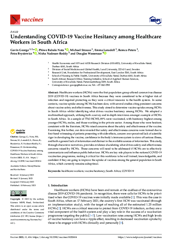 (PDF) Understanding COVID-19 Vaccine Hesitancy among Healthcare Workers ...