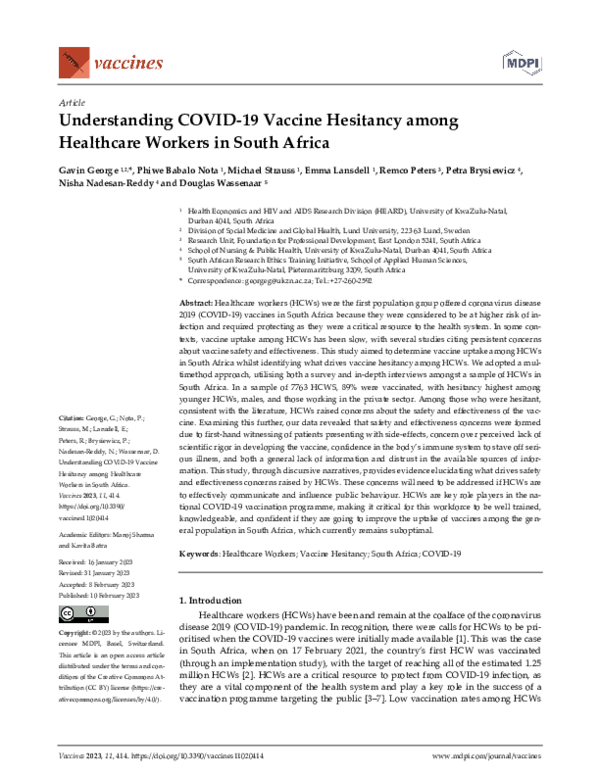 (PDF) Understanding COVID-19 Vaccine Hesitancy among Healthcare Workers ...