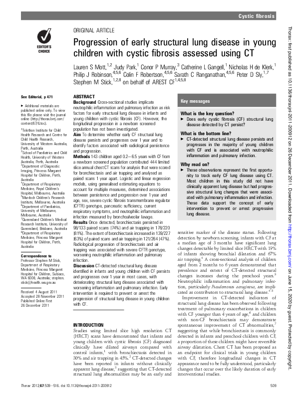 (PDF) Progression of early structural lung disease in young children ...
