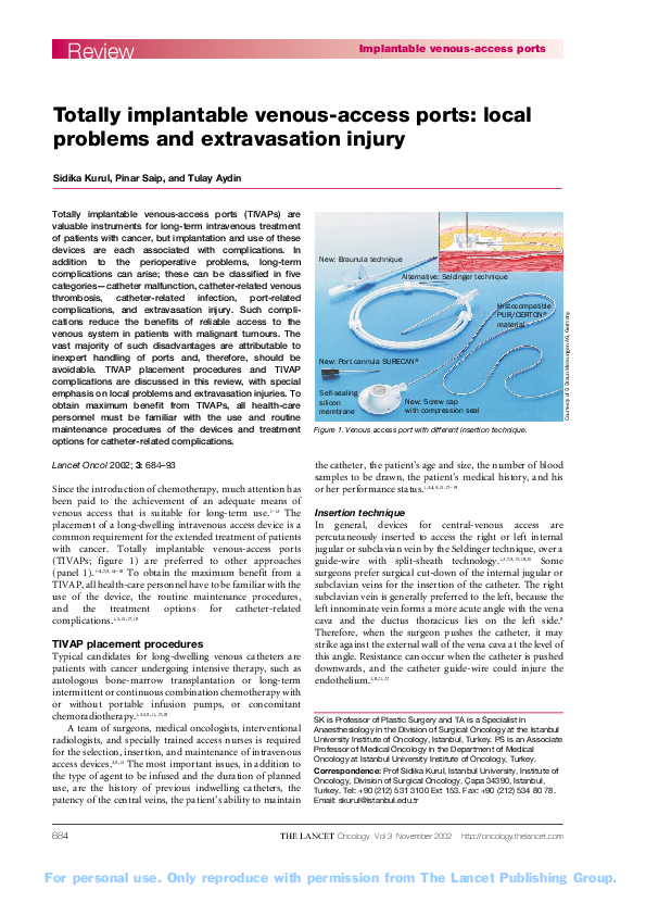 (PDF) Totally implantable venous-access ports: local problems and ...