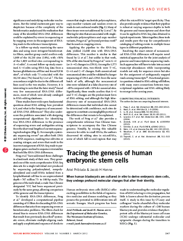 (PDF) Tracing the genesis of human embryonic stem cells