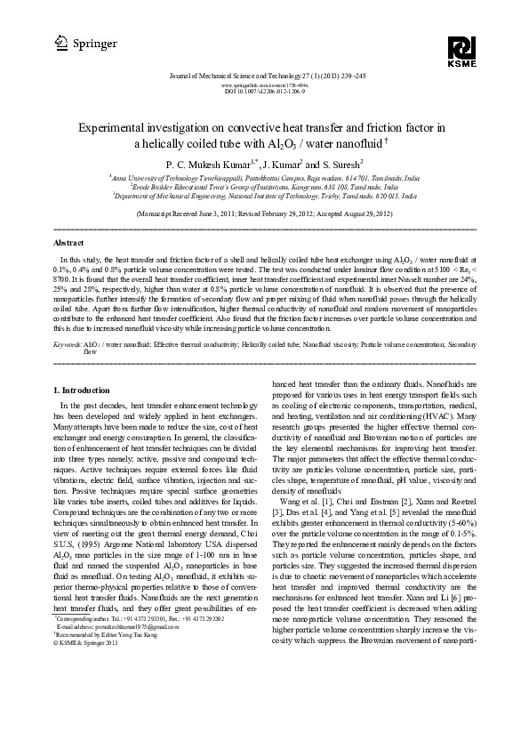 (PDF) Experimental investigation on convective heat transfer and ...