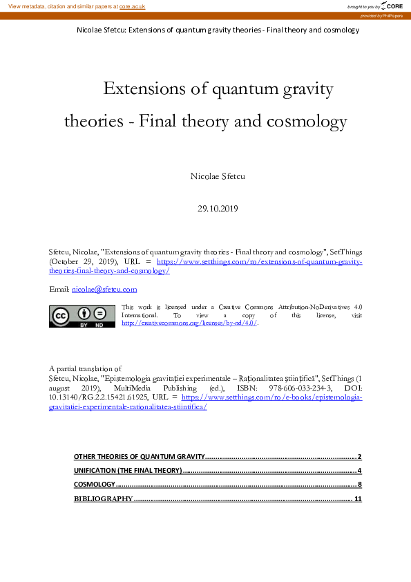 (PDF) Extensions of quantum gravity theories - Final theory and cosmology