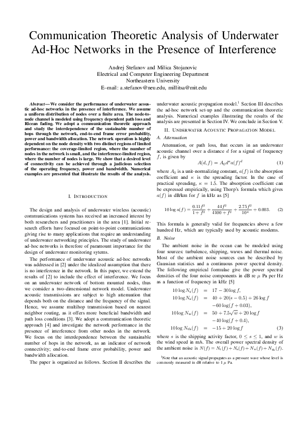 (PDF) Communication theoretic analysis of underwater ad-hoc networks in ...