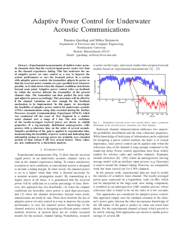 (PDF) Adaptive power control for underwater acoustic communications