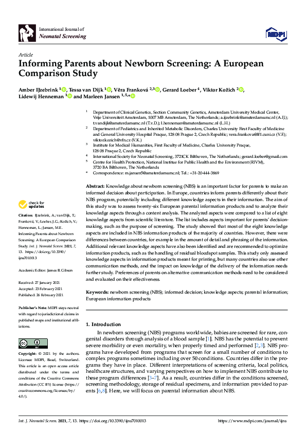 (PDF) Informing Parents about Newborn Screening: A European Comparison ...