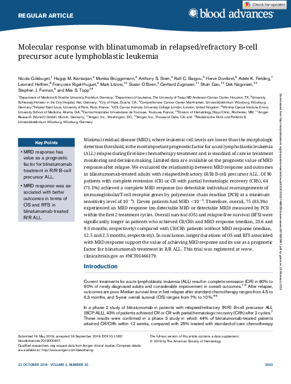 (PDF) Molecular response with blinatumomab in relapsed/refractory B ...