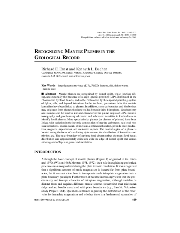 (PDF) Recognizing Mantle Plumes in the Geological Record