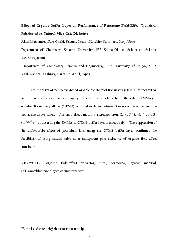 (PDF) Effect of Organic Buffer Layer on Performance of Pentacene Field ...