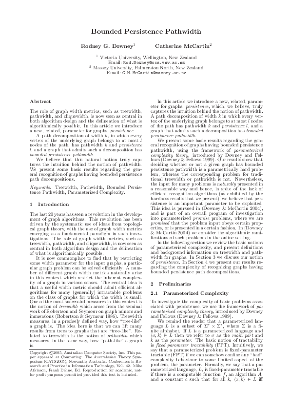 (PDF) Bounded persistence pathwidth | Rod Downey - Academia.edu