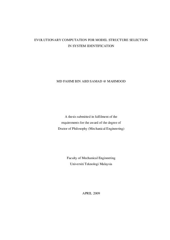 (PDF) Evolutionary Computation for Model Structure Selectionin System ...
