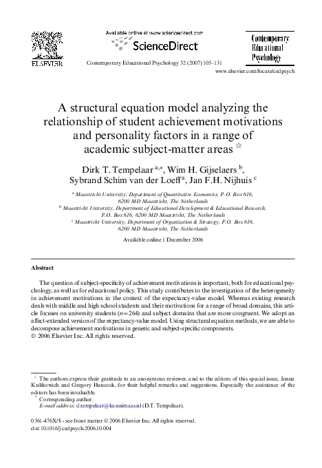(PDF) A structural equation model analyzing the relationship of student ...