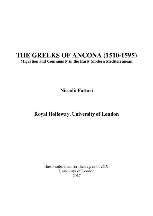 (PDF) THE GREEKS OF ANCONA (1510-1595) - Migration and Community in the ...