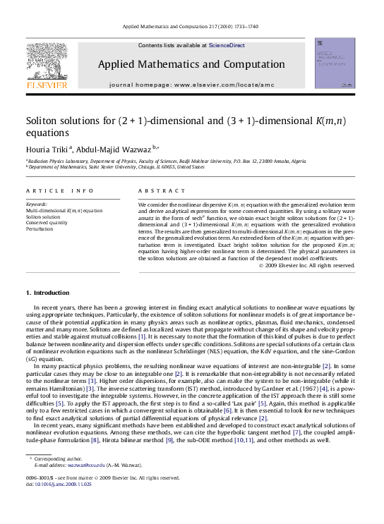 (PDF) Soliton solutions for (2+1)-dimensional and (3+1)-dimensional K(m ...