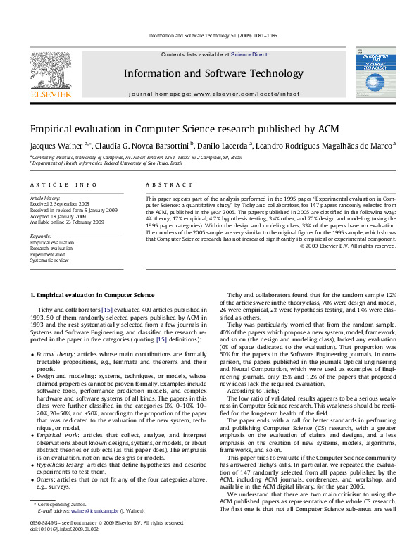 (PDF) Empirical evaluation in Computer Science research published by ACM