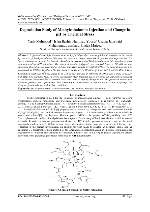 (PDF) Degradation Study of Methylcobalamin Injection and Change in pH ...