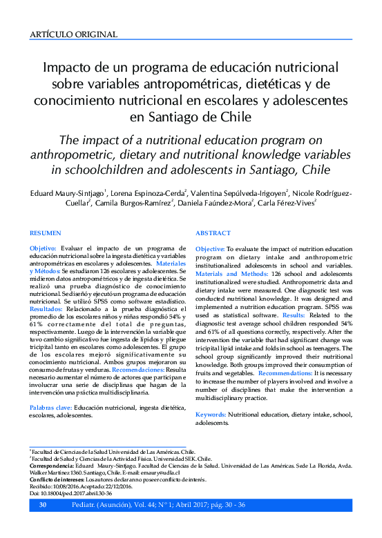 (PDF) The impact of a nutritional education program on anthropometric ...