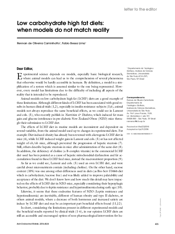 (PDF) Low carbohydrate high fat diets: when models do not match reality