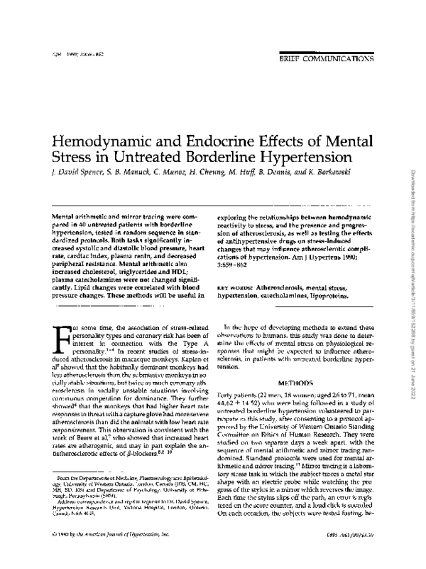 (PDF) Hemodynamic and Endocrine Effects of Mental Stress in Untreated ...
