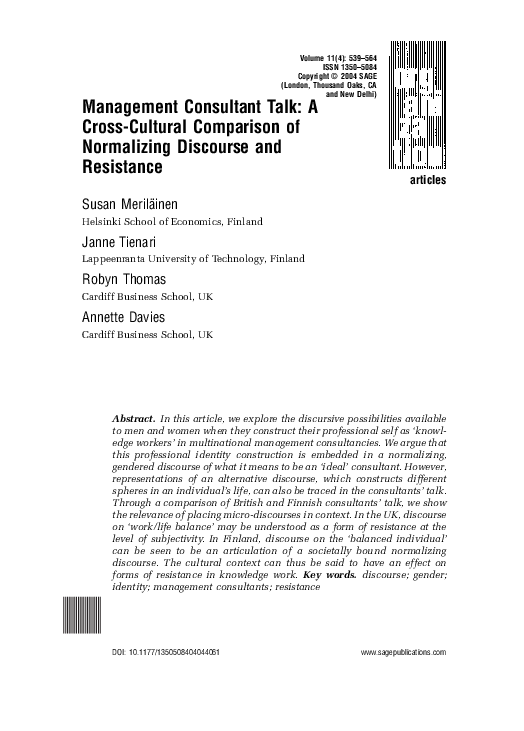 (PDF) Management Consultant Talk: A Cross-Cultural Comparison of ...
