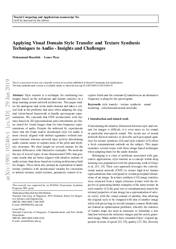 (PDF) Applying visual domain style transfer and texture synthesis ...