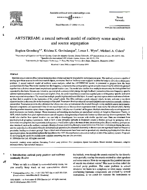 (PDF) ARTSTREAM: a neural network model of auditory scene analysis and ...