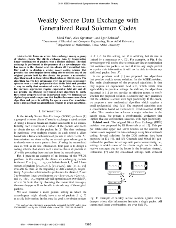 (PDF) Weakly secure data exchange with Generalized Reed Solomon codes