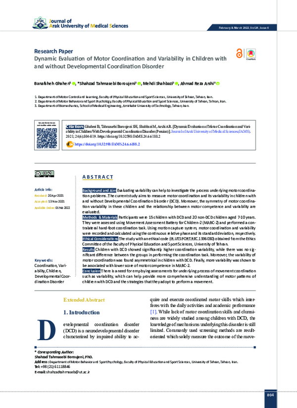(PDF) Dynamic Evaluation of Motor Coordination and Variability in ...