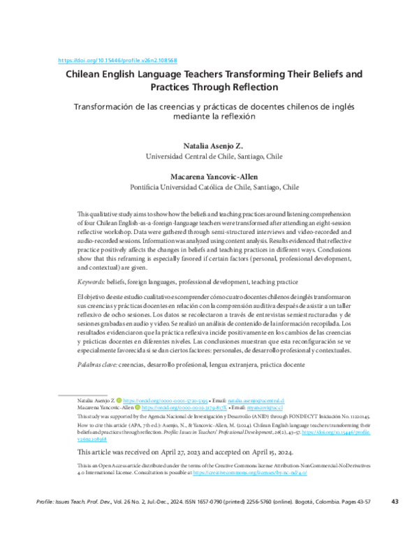 (PDF) Chilean English Language Teachers Transforming Their Beliefs and ...