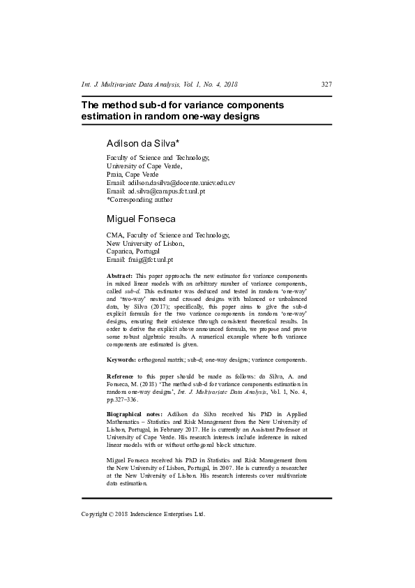 (PDF) The method sub-d for variance components estimation in random one ...