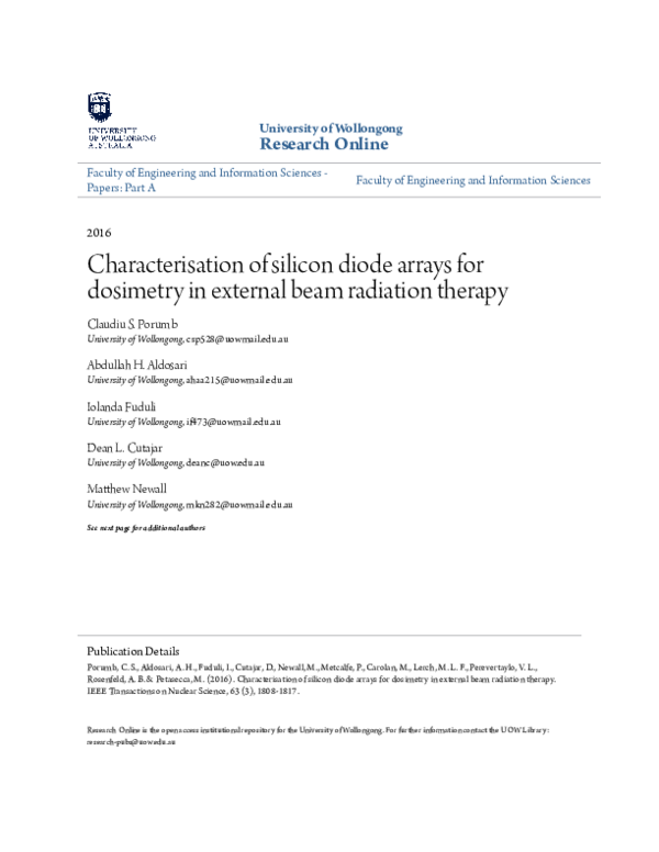 (PDF) Characterisation of Silicon Diode Arrays for Dosimetry in ...