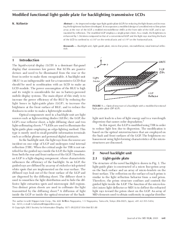 (PDF) Modified functional light‐guide plate for backlighting ...
