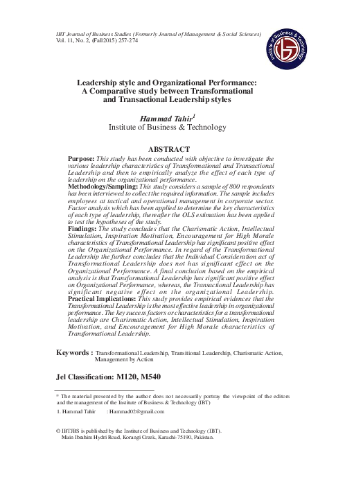 (PDF) Leadership Style and Organizational Performance: A Comparative ...