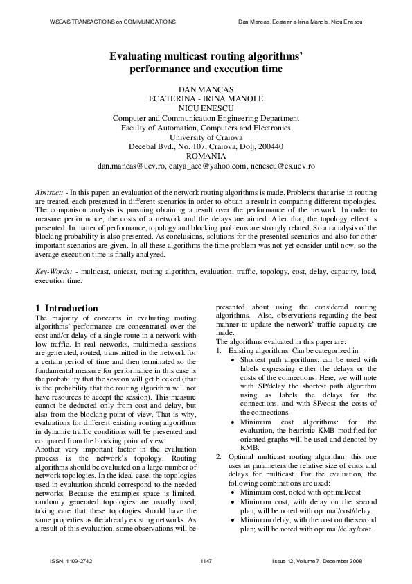 (PDF) Evaluating multicast routing algorithms' performance and ...
