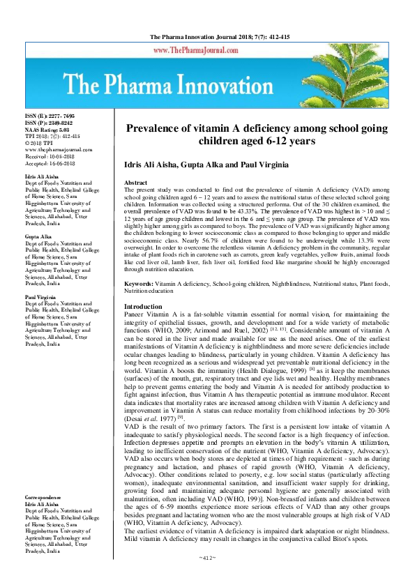(PDF) Prevalence of vitamin A deficiency among school going children ...