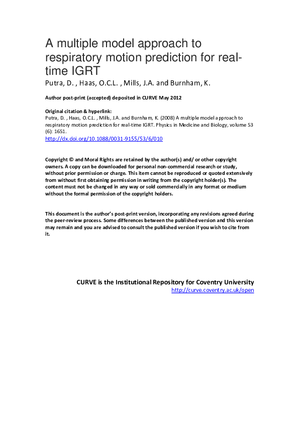 (PDF) A multiple model approach to respiratory motion prediction for ...