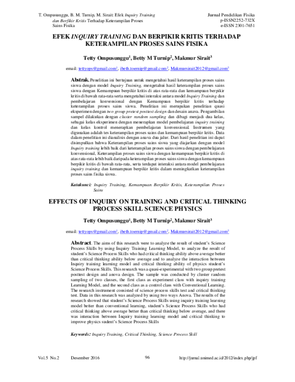 (PDF) Effects of Inquiry on Training and Critical Thinking Process ...