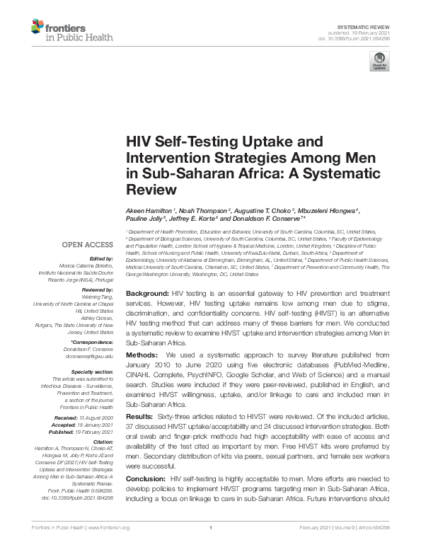 (PDF) HIV Self-Testing Uptake and Intervention Strategies Among Men in ...