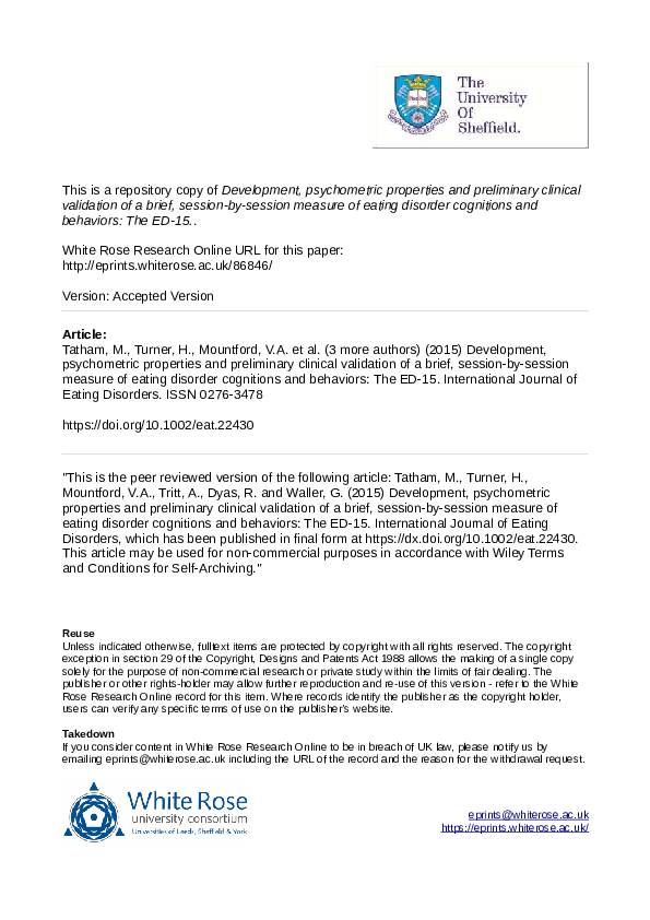 (PDF) Development, psychometric properties and preliminary clinical ...