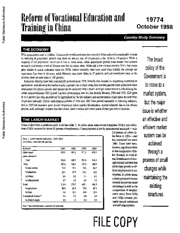 (PDF) Reform of vocational education and training in China