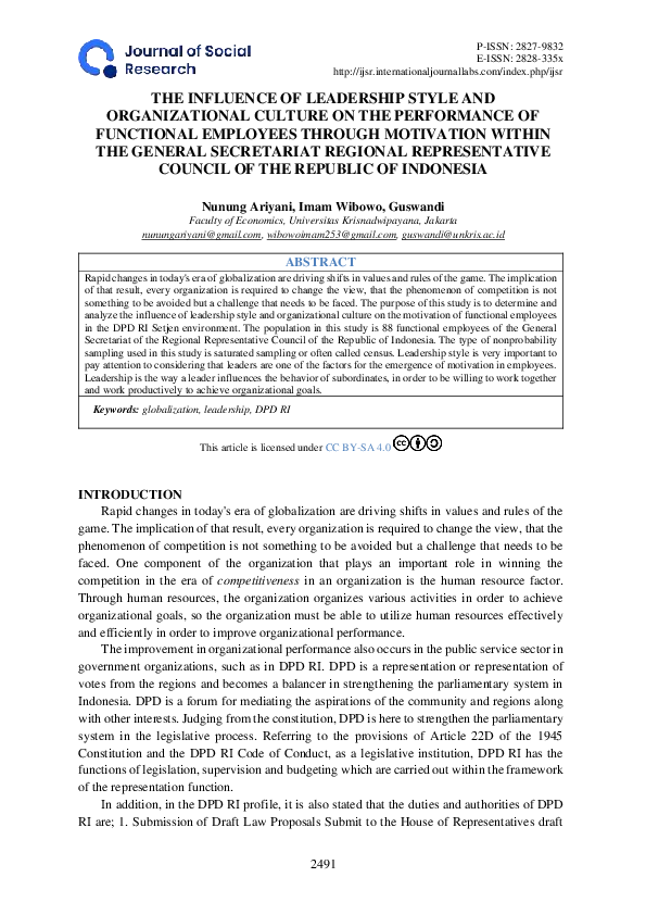 (PDF) The Influence of Leadership Style and Organizational Culture on ...