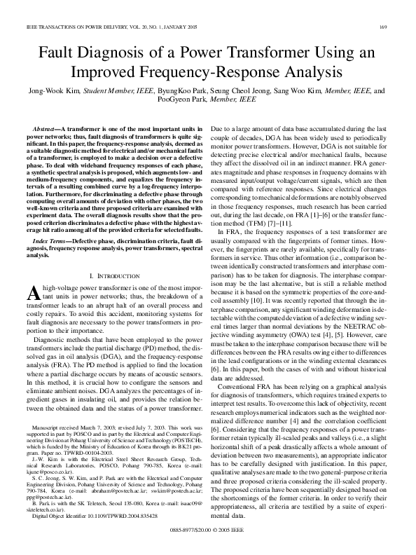 (PDF) Fault Diagnosis of a Power Transformer Using an Improved ...