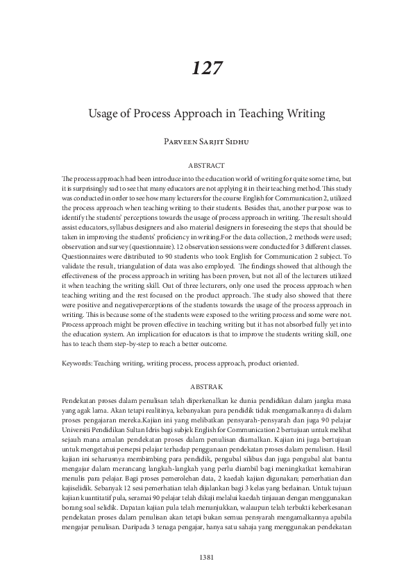(PDF) Usage of Process Approach in Teaching Writing