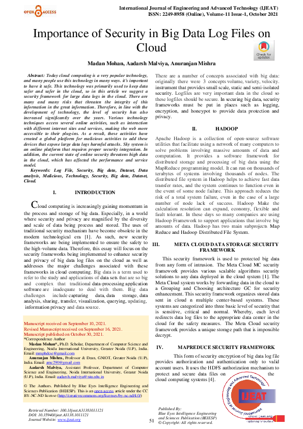 (PDF) Importance of Security in Big Data Log Files on Cloud