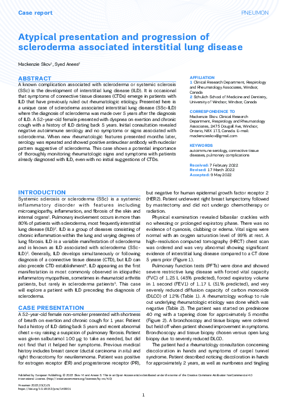 (PDF) Atypical presentation and progression of scleroderma associated ...