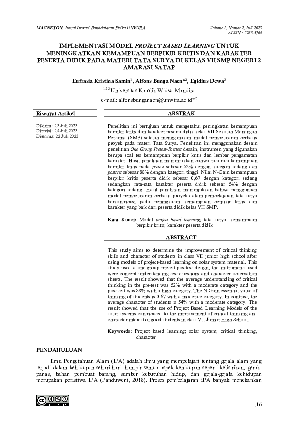 (PDF) Implementasi Model Project Based Learning Untuk Meningkatkan ...