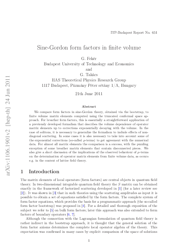 (PDF) Sine–Gordon form factors in finite volume