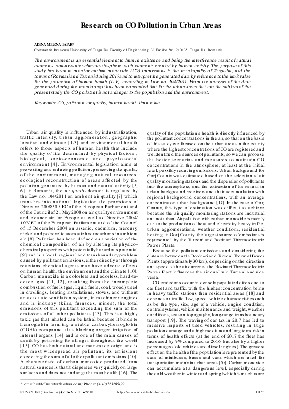 (PDF) Research on CO Pollution in Urban Areas