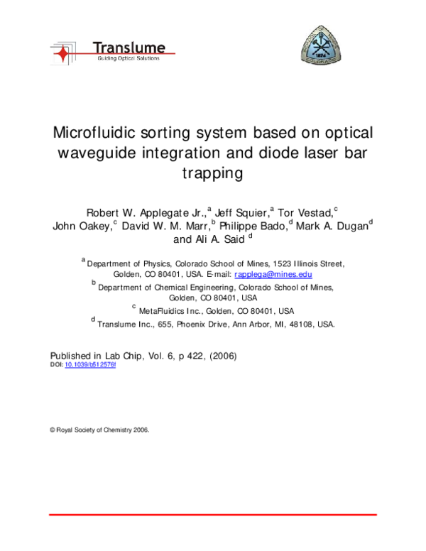 (PDF) Microfluidic sorting system based on optical waveguide ...